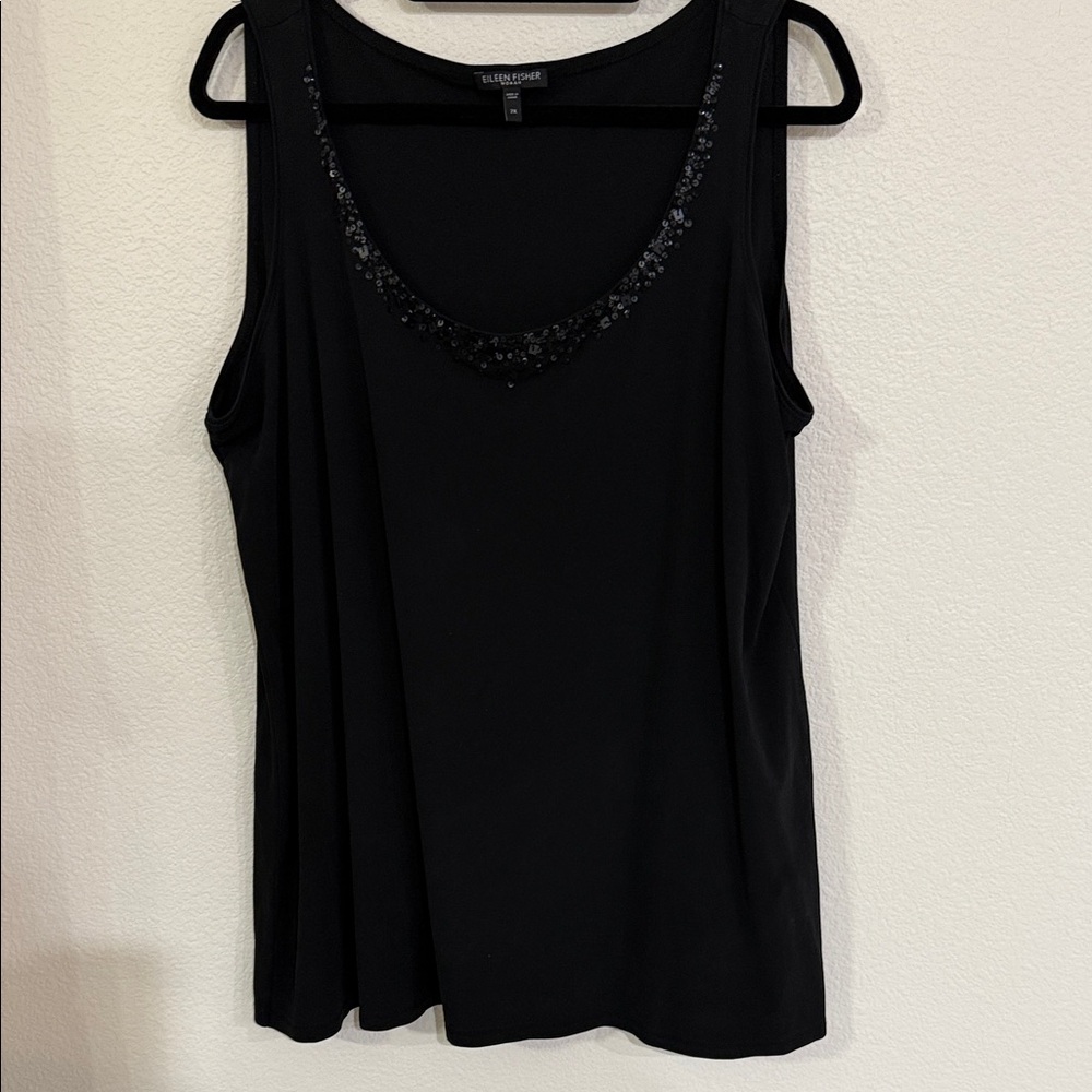Eileen Fisher Black Sequin Tank Top EUC size 2x